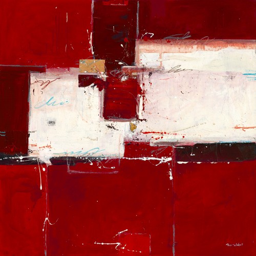 Ron van der Werf, Red I (Abstrakt, Abstrakte Malerei, Farbfelder, geometrische Muster, Wohnzimmer, Büro, moderne, Wunschgröße, rot/weiß)