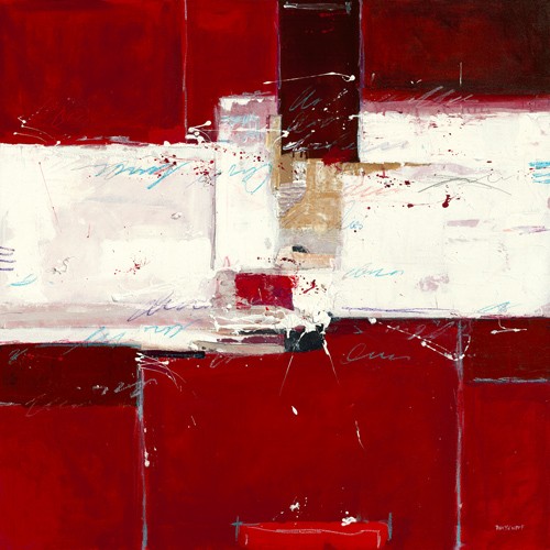 Ron van der Werf, Red II (Abstrakt, Abstrakte Malerei, Farbfelder, geometrische Muster, Wohnzimmer, Büro, moderne, Wunschgröße, rot/weiß)