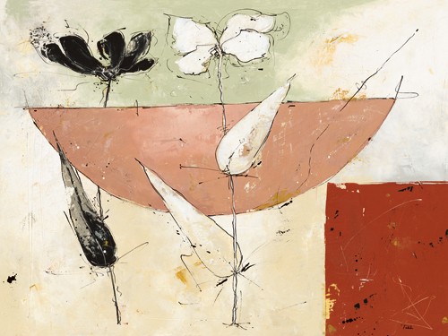 Ronald Pohl, Multiple Schwebung III (Abstrakte, Malerei, Stillleben, Blumen, Schale, Farbfelder, modern, zeitgenössisch, Wunschgröße, Esszimmer, Wohnzimmer, bunt)