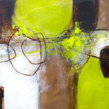 Rose Lamparter, Rondo (Abstrakte Kunst, Farbfelder, zeitgenössische Moderne, Malerei, Wohnzimmer, Büro, Business, Arztpraxis, Wunschgröße, apfelgrün/braun)