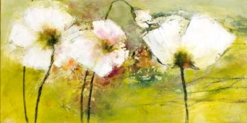 Rose Lamparter, Weißer Mohn (Blumen, Blüten, Mohnwiese, Natur, zeitgenössische Moderne, Malerei, Wohnzimmer, Büro,  Arztpraxis, Wunschgröße, bunt)