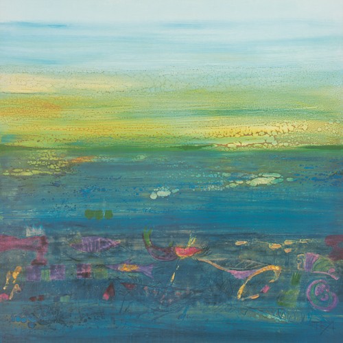 Rose Richter-Armgart, Blue Landscape (Abstrakte Malerei, Farbfelder, Muster, modern, Abstrakt, blau, Wohnzimmer, Büro, Treppenhaus, Wunschgröße)