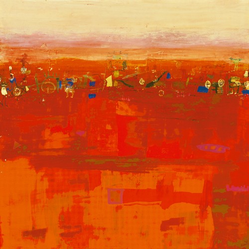 Rose Richter-Armgart, Red Landscape (Abstrakte Malerei, Farbfelder, Muster, modern, Büro, Business, Abstrakt, rot, Wunschgröße)