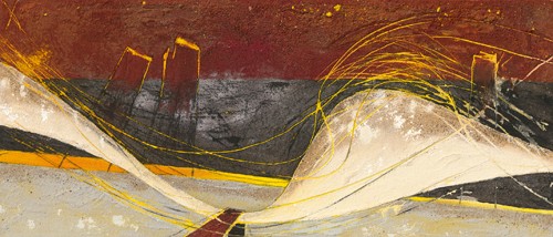Rosita Oremek, 444 (Wunschgröße, Abstrakt, Abstrakte Malerei,  Farbfäden, Farbfelder, Wellen, modern, Business, Büro, bunt)