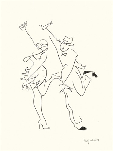 Rosy Schneider, Charleston (Tänzer, Tanz, Charleston, Grafik, Zeichnung, Personen, Dynamik, Bewegung, Treppenhaus, Tanzschule, Wohnzimmer, Wunschgröße, schwarz/weiß)