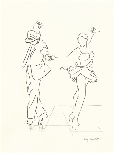Rosy Schneider, Der Checker (Tänzer, Tanz, Rock n' Roll, Grafik, Zeichnung, Personen, Dynamik, Bewegung, Treppenhaus, Tanzschule, Wohnzimmer, Wunschgröße, schwarz/weiß)