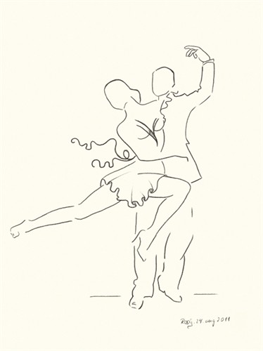 Rosy Schneider, Let's Dance (Tänzer, Tanz, Kür, Grafik, Zeichnung, Personen, Dynamik, Bewegung, Schwung, Treppenhaus, Tanzschule, Wohnzimmer, Wunschgröße, schwarz/weiß)