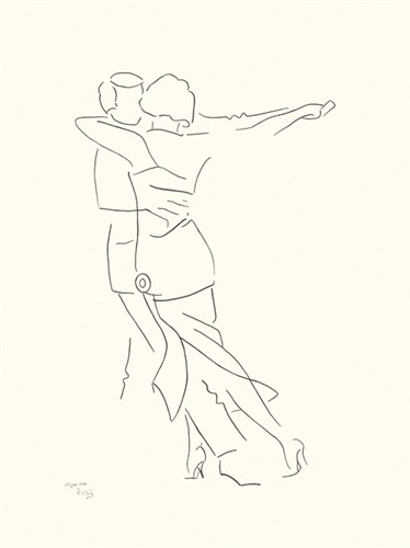 Rosy Schneider, Walzer (Tänzer, Tanz, Walzer, Grafik, Zeichnung, Personen, Dynamik, Bewegung, Schwung, Treppenhaus, Tanzschule, Wohnzimmer, Wunschgröße, schwarz/weiß)