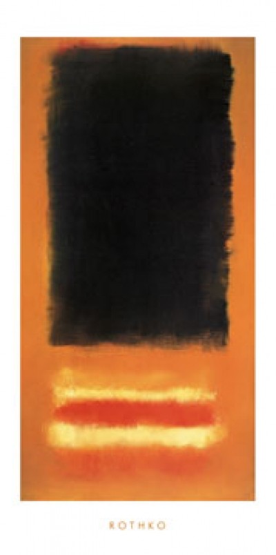 Mark Rothko, Untitled (Abstrakte Malerei, abstrakter Expressionismus, meditativ, Farbfelder, verschwommen, Farbwolken, Farbschleier, Transparenz, Klassische Moderne, Büro, Business, Wohnzimmer, orange / schwarz)