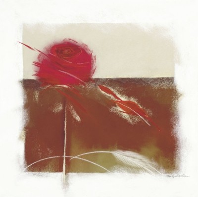 Marilyn Robertson, MOCHA III (Malerei, Rose, Blume, Blüte, Liebe, Symbol, dekorativ, Schlafzimmer, Treppenhaus, Wohnzimmer, bunt)