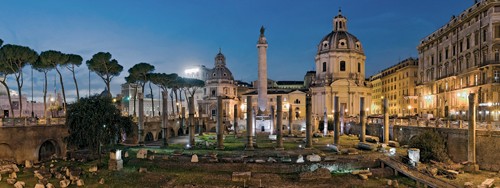 Rolf Fischer, Trajansforum Kaiserforen Rom (Wunschgröße, Fotokunst, Metropole, Rom, Italien, Antike, Wahrzeichen, Abendszenen, Reflexionen, Architektur, Flur, Treppenhaus, Wohnzimmer, bunt)
