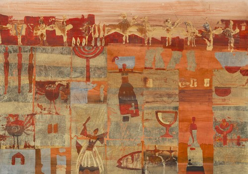 Rose Richter-Armgart, Tao (Abstrakte Malerei, Farbfelder, modern, figurativ, Ethnik, Symbole,  Büro, Wohnzimmer, Abstrakt, Wunschgröße, bunt,)