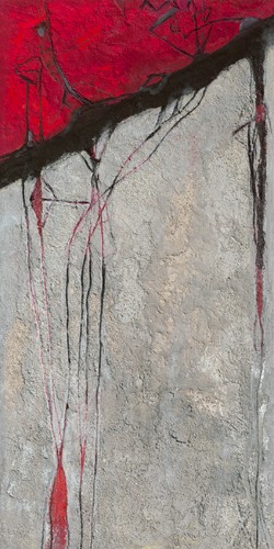 Rosita Oremek, 341/8/2004 (Wunschgröße, Abstrakt, Abstrakte Malerei, Farbflecken, Farbfäden, Farbfelder, modern, Business, Büro, pink/grau)