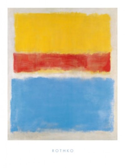 Mark Rothko, Untitled (Yellow-Red and Blue) (Abstrakte Malerei, abstrakter Expressionismus, meditativ, Farbfelder, verschwommen, Farbwolken, Farbschleier, Transparenz, Klassische Moderne, Büro, Business, Wohnzimmer, blau / rot / gelb)