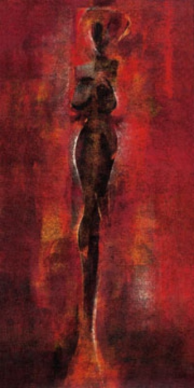 Franz Ruzicka, Lobo I (Akt, Mensch, groß, nackt, schlank, Figurativ, Modern, People & Eros, dekorativ, Malerei, Treppenhaus, Schlafzimmer, rot/braun)