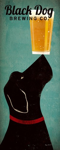 Ryan Fowler, Black Dog Brewing Co. (Wunschgröße, Plakatkunst, Retro, Nostalgie, Hund, schwarzer Hund, Bier, Bierglas, Balance, Nasenspitze, Bistro,  Gastronomie, Küche, Esszimmer, bunt)