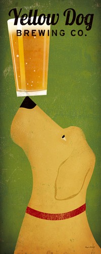 Ryan Fowler, Yellow Dog Brewing Co. (Wunschgröße, Plakatkunst, Retro, Nostalgie, Hund, gelber Hund, Bier, Bierglas, Balance, Nasenspitze, Bistro,  Gastronomie, Küche, Esszimmer, bunt)