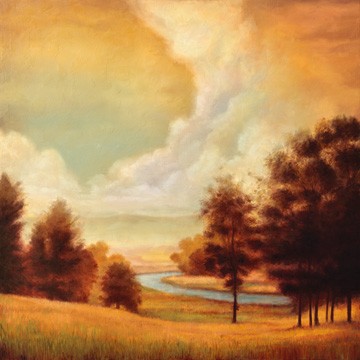 Ryan Franklin, Majestic Morning II (Landschaften, Landschaftsmalerei, Bäume, Fluss, Herbst, Mogendämmerung, Sonnenaufgang, Himmel, Wohnzimmer, bunt)