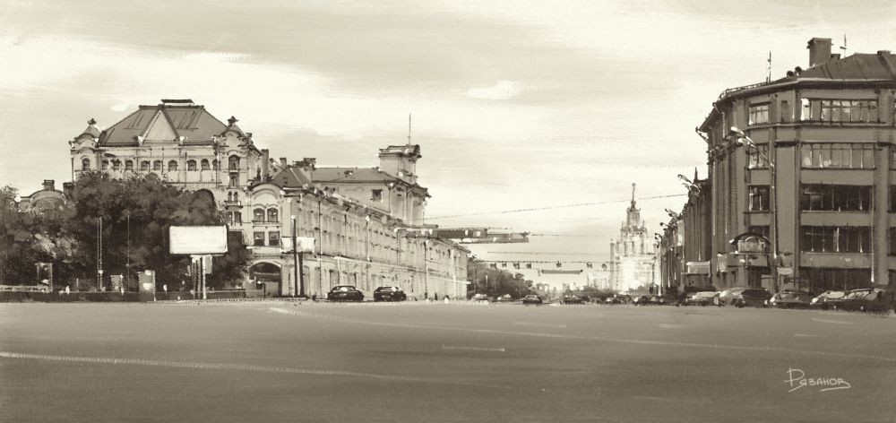 Ryazanov, Lubjanka Place, Moscow (Photografie, Fotokunst, Moskau, Städte, Architektur, Gebäude, Platz, Wohnzimmer, schwarz/weiß)