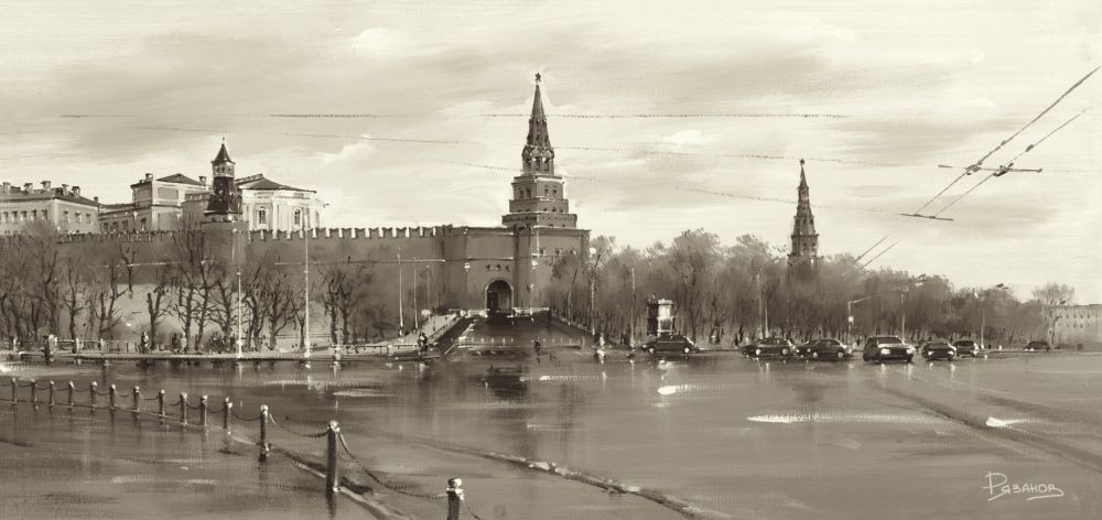 Ryazanov, Borowizki, Moscow (Photografie, Fotokunst, Moskau, Kreml, Turm, roter Platz,  Städte, Architektur, Gebäude, Wohnzimmer, schwarz/weiß)
