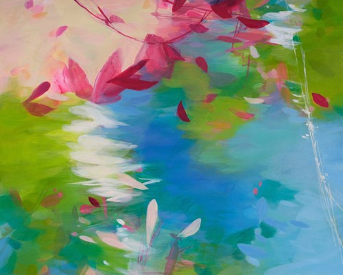 Elisa Sheehan, Totem No. 1 (Blüten, Blütenblätter, Teich, See, abstrahiert, modern, Malerei, Arztpraxis, Wohnzimmer, Wunschgröße, bunt)