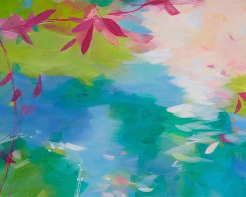 Elisa Sheehan, Totem No. 2 (Blüten, Blütenblätter, Teich, See, abstrahiert, modern, Malerei, Arztpraxis, Wohnzimmer, Wunschgröße, bunt)