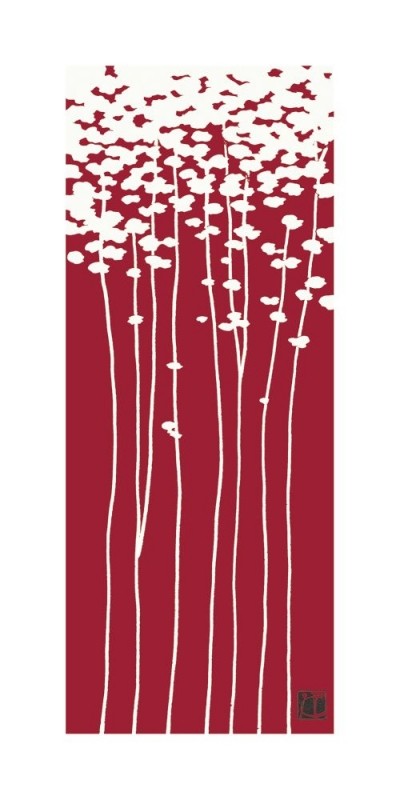 Sakai Takashi, SUMMERS BOUNTY II (Pflanzen, Bäume, minimalistisch, filigran, Grafik, Wohnzimmer, Treppenhaus, Büro, rot/weiß)