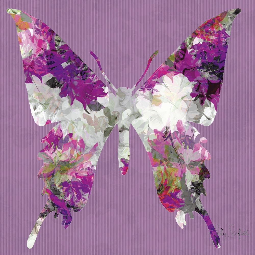 Sally Scaffardi, Butterfly (Schmetterling, Blumen, Floral, Blüten, Blumen,  Wohnzimmer, Schlafzimmer, Malerei, pink/bunt)