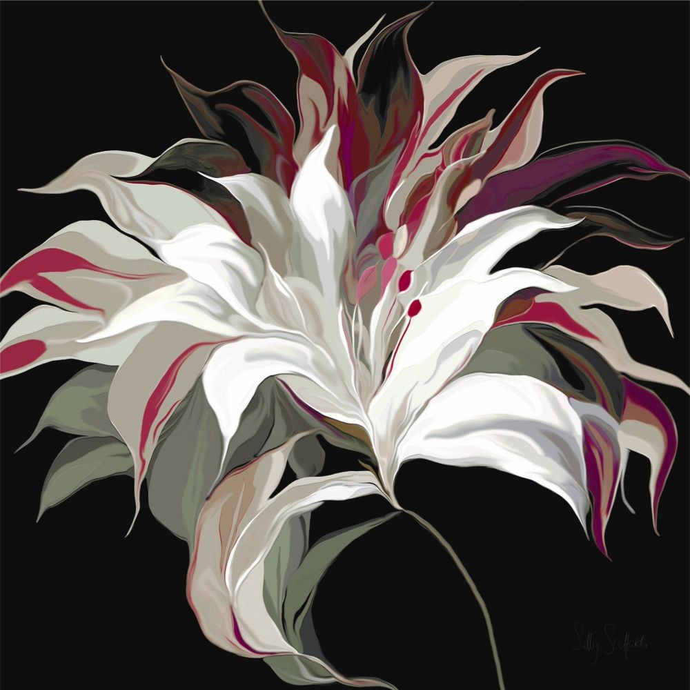 Sally Scaffardi, Lily Xxi (Blumen, weiße Lilien, Floral, Blüten, Blütenblätter, Malerei, Treppenhaus, Wohnzimmer, Esszimmer,bunt)