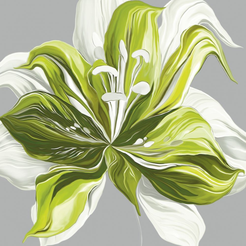 Sally Scaffardi, Spring Greens Ii (Blumen, Floral, Blüten, Frühling, Wohnzimmer, Treppenhaus, Malerei, grün, bunt)