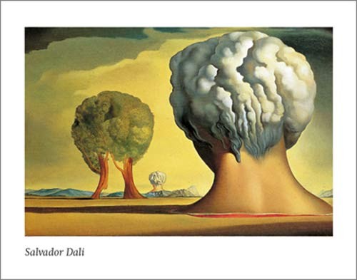 Salvador Dali, Les trois sphinx de bikini (Malerei, Surrealismus, Atomversuch, Bikiniatoll, Atomplize, Klassische Moderne, Fantasie, Wohnzimmer, Treppenhaus,  bunt)