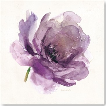 Sandra Smith, Watery Plum Bloom 1 (Blume, Blüte, Blütenblätter, filigran, zart, Aquarell, Wunschgröße, Treppenhaus, Wohnzimmer, Eszimmer, violett)