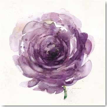 Sandra Smith, Watery Plum Bloom 2 (Blume, Blüte, Blütenblätter, filigran, zart, Aquarell, Wunschgröße, Treppenhaus, Wohnzimmer, Eszimmer, violett)