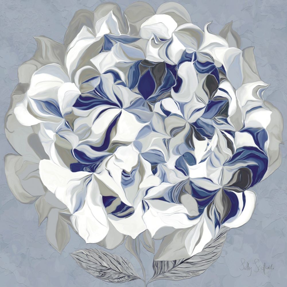 Sally Scaffardi, Elegant Hydrangea Ii (Blumen, Hortensie, Floral, Blüten, Blütenblätter, Malerei, Treppenhaus, Wohnzimmer, Schlafzimmer, blau/grau)
