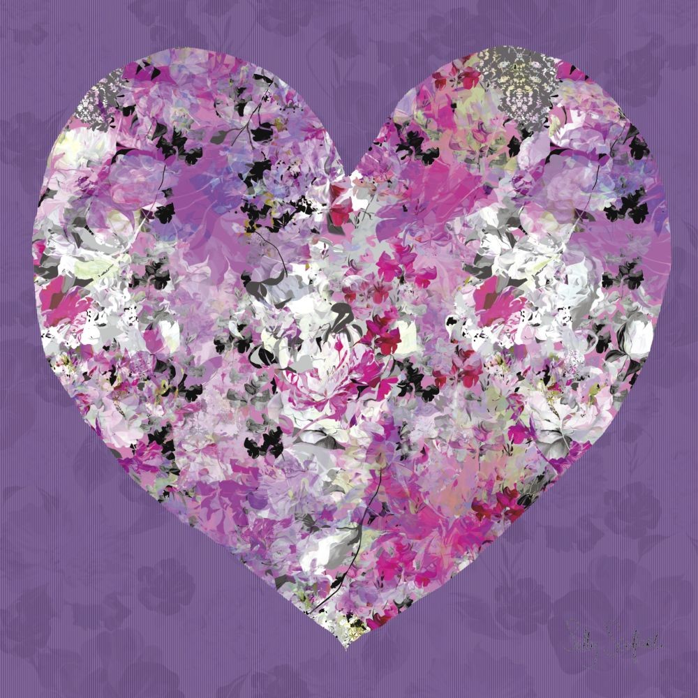 Sally Scaffardi, Heart (Herz, Blumen, Floral, Blüten, Blumen,  Wohnzimmer, Schlafzimmer, Malerei, pink/bunt)