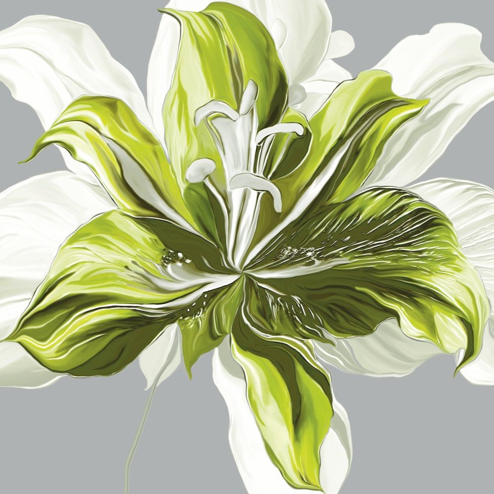 Sally Scaffardi, Spring Greens I (Blumen, Floral, Blüten, Frühling, Wohnzimmer, Treppenhaus, Malerei, grün, bunt)