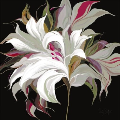 Sally Scaffardi, LILY XX (Blumen, weiße Lilien, Floral, Blüten, Blütenblätter, Malerei, Treppenhaus, Wohnzimmer, Esszimmer, bunt)