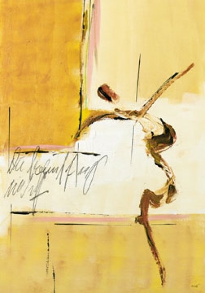 Michael Schönpflug, Sommerspiele 3 (Abstrakt, figurativ, Silhouette, modern, Sport, Malerei, Büro, Business, Wohnzimmer, Treppenhaus, gelb)