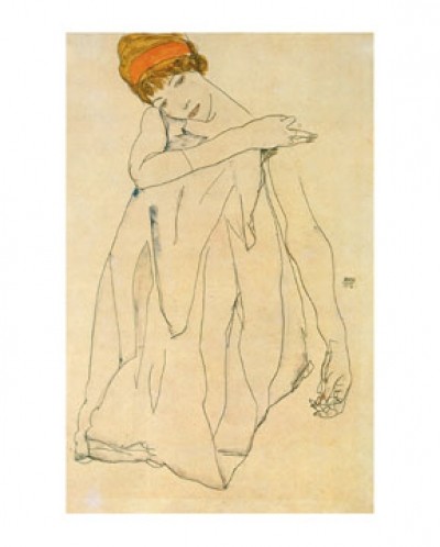 Egon Schiele, Die Tänzerin (Zeichnung,, Expressionismus, Frau, Tänzerin, Melancholie, Klassische Moderne, Wohnzimmer, Schlafzimmer, bunt)