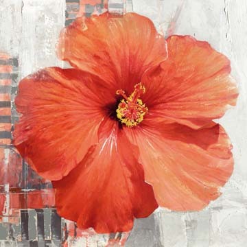 Enrico Sestillo, Hibiscus II (Modern, Malerei, Fotorealismus, Pflanze, Blume, Blüte, Blütenblätter, Wohnzimmer, Schlafzimmer, rot)
