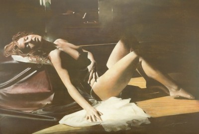 Antonio Sgarbossa, PAOLA (junge Frau, liegende Frau, Verführung, Erotik, Aktmalerei, lasziv, Pose, People & Eros, Menchen, Malerei, Wohnzimmer, bunt)