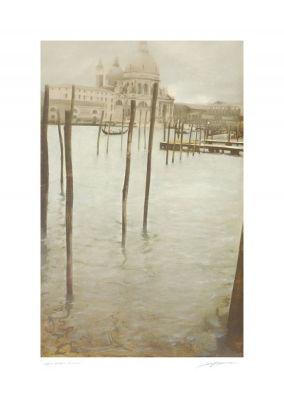 Antonio Sgarbossa, VENEZIA-VOGLIO VEDERE L'INTERN (Venedig, Städte, Santa Maria della Salute, Kirche, Kanal, Wasserstraße, Architektur, historisch, Italien, Noatalgie, Malerei, Wohnzimmer, sepia)