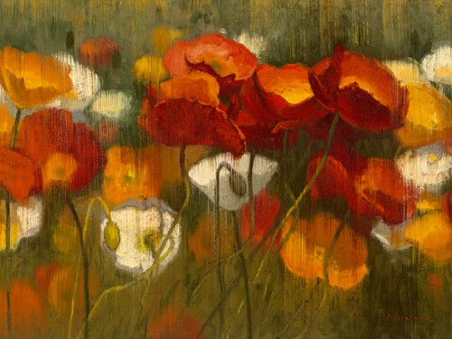 Shirley Novak, The Power of Red II (Wunschgröße, Malerei, Blumen, Mohn, Blüten, Mohnblüten, Mohnwiese, Blumenwiese, fröhlich, Sommer, Küche, Esszimmer, Treppenhaus, bunt)