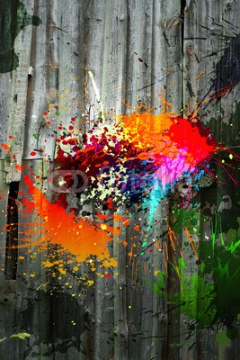 Shutter81, ink splatter on wooden facade (street art, graffiti, jung, szene, kreativität, hintergrund, malen, kleckse, platsch, platsch, wand, beton, bunt, bunt, kontrast, modern, rebel, energie, lebensstil, kunst, utopie, hoffnung, ausdruck, kreativ, kunst, kunstvoll, malerei, sensation, bewegun)