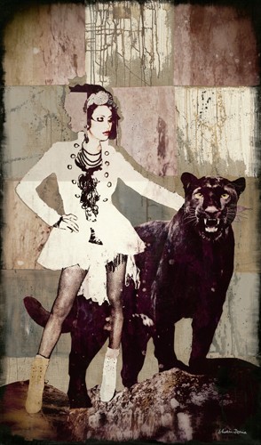 Shirin Donia, Pantherfrau (nschgröße, Kult, Vintage, Pop Art, Modern, People &Eros, Figurativ, Frau, Kostüm, schwarzer Panther, Jugendzimmer)