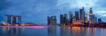 Shutterstock, Panorama of Singapore (Städte, Metropole, Skyline, Achitektur, Gebäude, Panorama, Singapur, Abendszene, Spiegelungen,  Fotokunst, Wohnzimmer, Büro)
