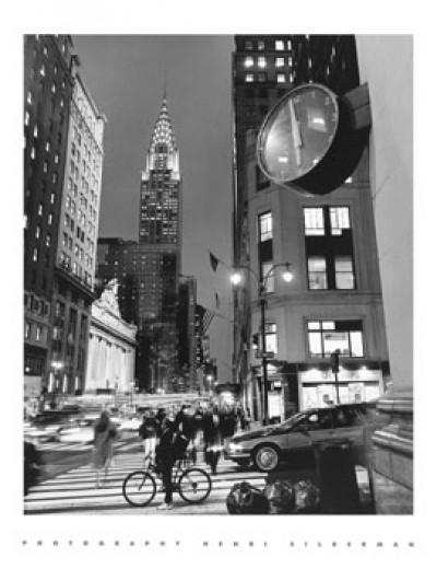 Henri Silberman, Chrysler Clock (Städte, Metropolen, New York, Wolkenkratzer, Chrysler Building, Fotokunst, Städte&Gebäude, Architektur, Büro, Wohnzimmer, schwarz/weiß)