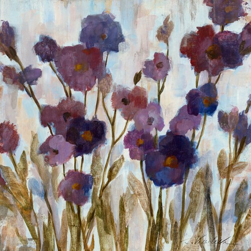 Silvia Vassileva, Abstracted Florals in Purple (Blumen, Blumenfeld, lila, Flur, Wohnzimmer, Modern)