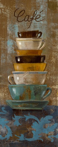 Silvia Vassileva, Antique Coffee Cups I (Stillleben, Kaffeetassen, blau, braun, Esszimmer, Bistro, Küche, Gastronomie)