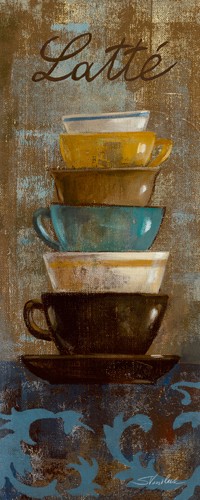 Silvia Vassileva, Antique Coffee Cups II (Stillleben, Kaffeetassen, blau, braun, Esszimmer, Bistro, Küche, Gastronomie)